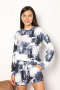 Shiny Tie-Dye Round Neck Top and Shorts Lounge Set - Hovatok