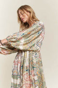 ADORA Printed V-Neck Batwing Sleeve Dress - Hovatok