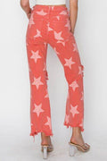 RISEN Full Size Distressed Raw Hem Star Pattern Jeans - Hovatok