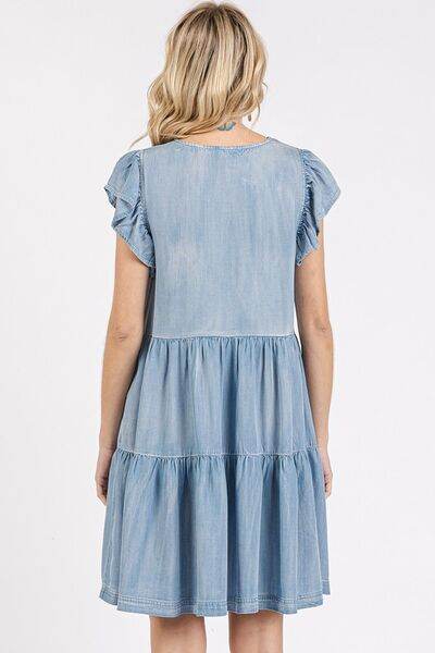 Mittoshop V-Neck Ruffled Cap Sleeve Mini Dress - Hovatok