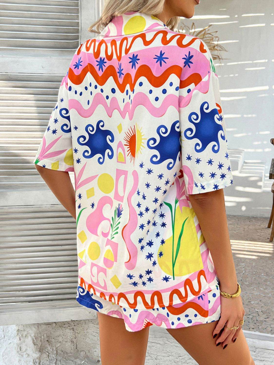 Devine Printed Button Down Shirt and Shorts Set - Hovatok