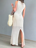 Openwork Slit Round Neck Cover-Up - Hovatok