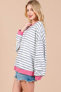 Ces Femme Striped Round Neck Drop Shoulder Sweatshirt - Hovatok