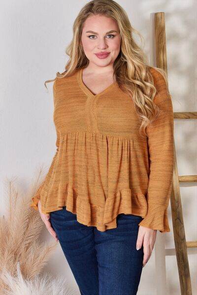 Hailey & Co Full Size V-Neck Flounce Sleeve Blouse - Hovatok