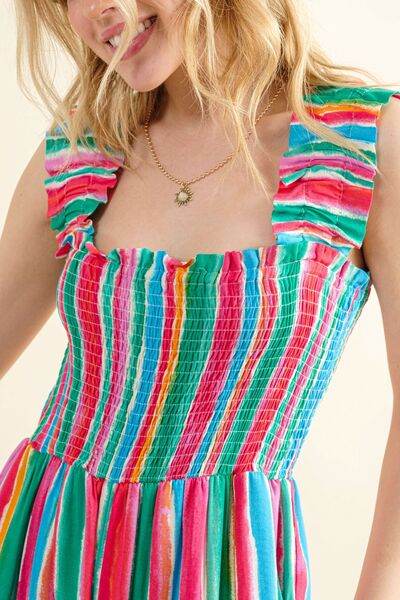 And The Why Full Size Striped Smocked Sleeveless Jumpsuit - Hovatok