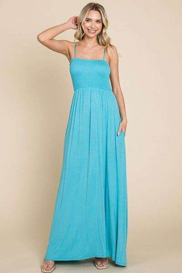 Culture Code Full Size Smocked Cami Maxi Dress with Pockets - Hovatok