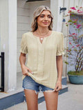 Eyelet Notched Short Sleeve Top - Hovatok