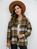 Shiny Plaid Button Up Collared Neck Jacket - Hovatok