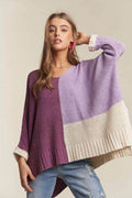 ADORA Side Slit Color Block Long Sleeve Sweater - Hovatok