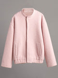 Double Take Plush Mock Neck Snap Down Jacket with Pockets - Hovatok