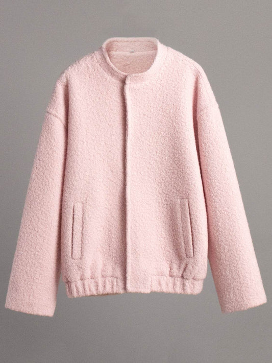 Double Take Plush Mock Neck Snap Down Jacket with Pockets - Hovatok