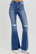 RISEN Full Size High Rise Distressed Raw Hem Flare Jeans - Hovatok