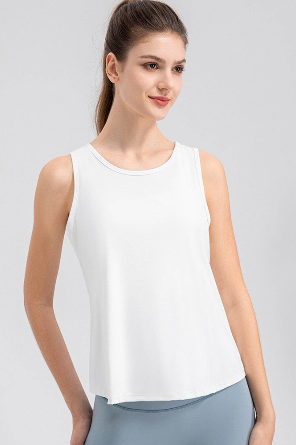 Wide Strap Round Neck Active Tank - Hovatok