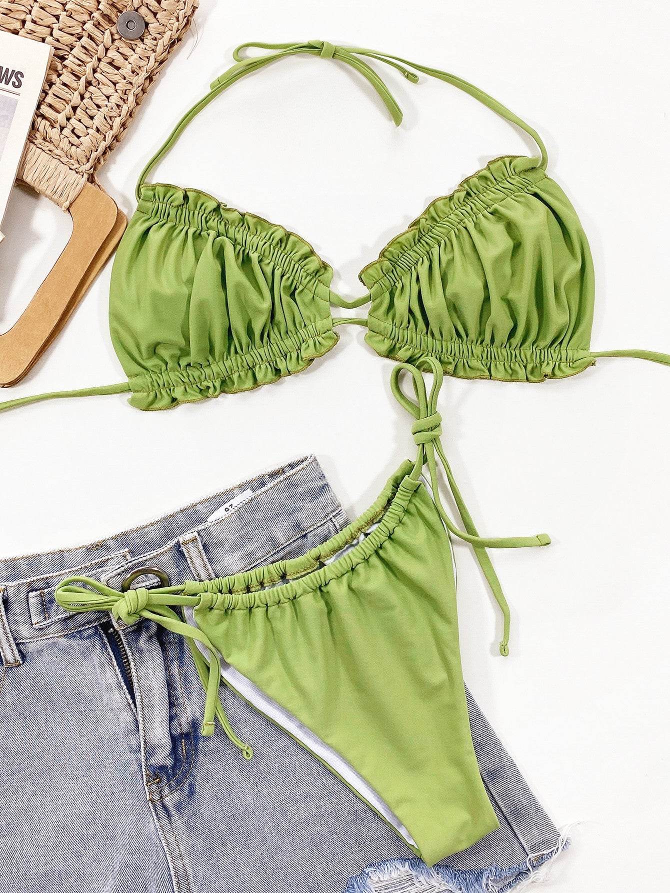 Frill Trill Halter Neck Bikini Set - Hovatok