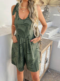 Devine Printed Tie Shoulder Overalls with Pockets - Hovatok