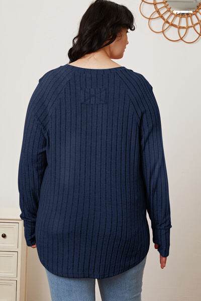 Basic Bae Full Size Ribbed Thumbhole Sleeve T-Shirt - Hovatok