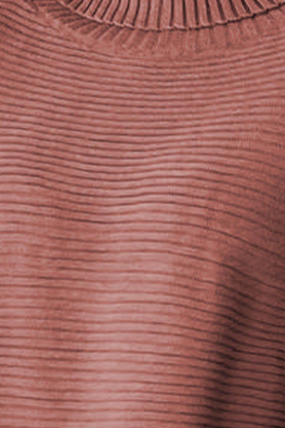 Ribbed Turtleneck Dropped Shoulder Pullover Sweater - Hovatok