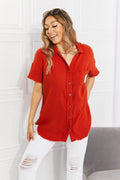 Zenana Full Size Summer Breeze Gauze Short Sleeve Shirt in Copper - Hovatok