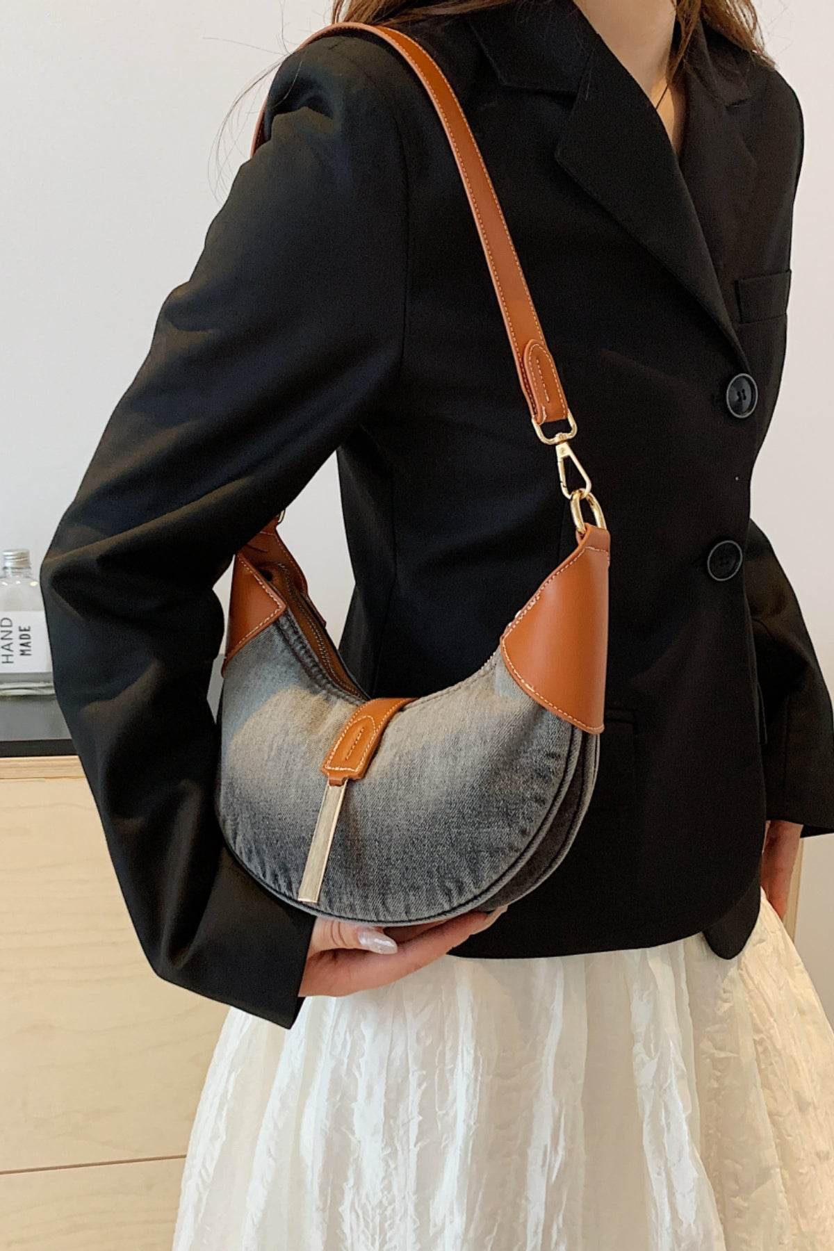 Contrast Denim Shoulder Bag - Hovatok