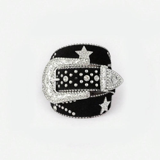 PU Leather Inlaid Rhinestone Belt - Hovatok