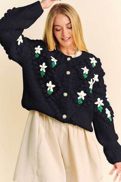Davi & Dani Floral Pattern Button Down Cardigan - Hovatok