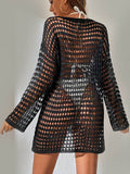 Openwork Boat Neck Long Sleeve Cover-Up - Hovatok