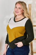 Hailey & Co Full Size Colorblock V-Neck Blouse - Hovatok