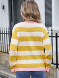 Angel Wings Striped Round Neck Dropped Shoulder Sweater - Hovatok