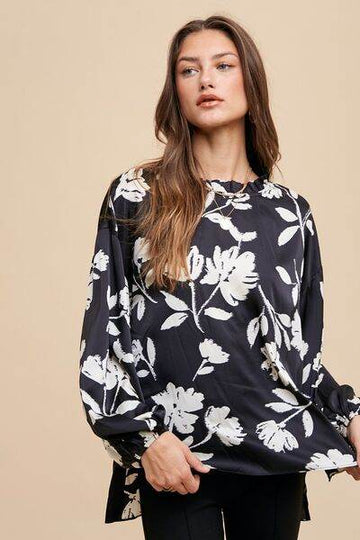 Annie Wear Frill Printed Balloon Sleeve Blouse - Hovatok