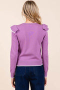 Mittoshop Contrast Trim Ruffled Round Neck Knit Top - Hovatok