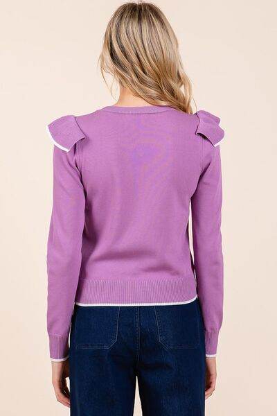 Mittoshop Contrast Trim Ruffled Round Neck Knit Top - Hovatok