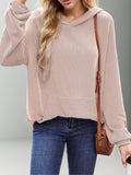 Double Take Textured Kangaroo Pocket Long Sleeve Hoodie - Hovatok