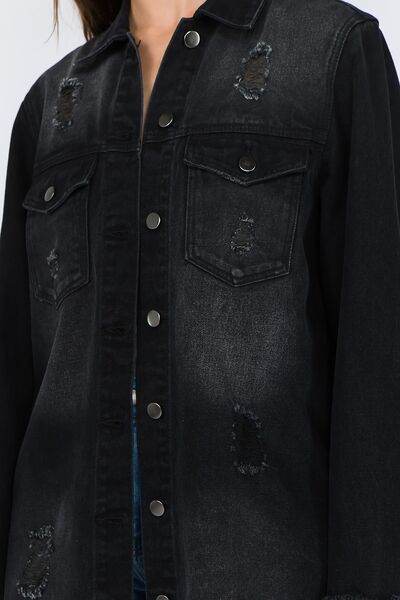 American Bazi Distressed Frayed Hem Denim Jacket - Hovatok