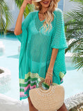 Slit Openwork V-Neck Half Sleeve Cover-Up - Hovatok