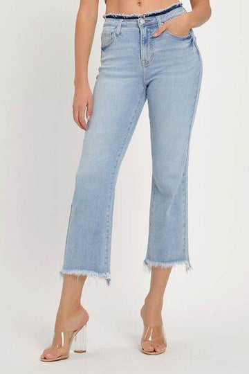 RISEN Full Size High Rise Raw Edge Crop Jeans - Hovatok