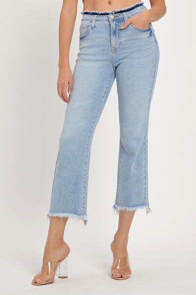 RISEN Full Size High Rise Raw Edge Crop Jeans - Hovatok