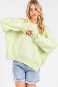 Mittoshop Side Slit Round Neck Drop Shoulder Sweater - Hovatok