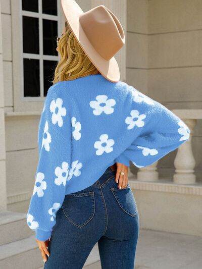 Angel Wings Flower Open Front Long Sleeve Cardigan - Hovatok