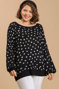 Umgee Full Size Dalmatian Hand Stamped Round Neck Sweater Plus Size - Hovatok