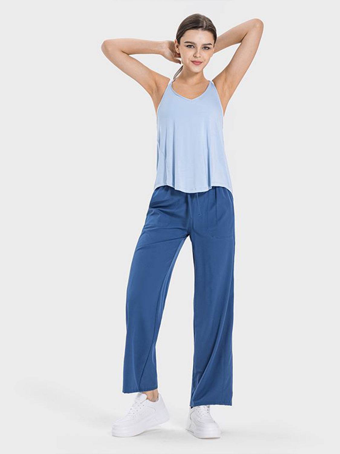 Millennia Slit Spaghetti Strap Scoop Neck Active Cami - Hovatok