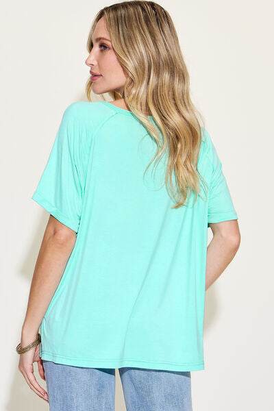 Basic Bae Full Size Bamboo Slit V-Neck Short Sleeve T-Shirt - Hovatok