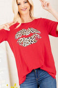 Heimish Full Size Leopard Lip Round Neck Short Sleeve T-Shirt Plus Size - Hovatok