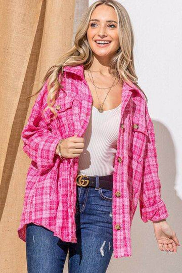 And The Why Full Size Tweed Button Down Long Sleeve Shacket - Hovatok