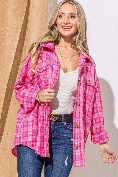 And The Why Full Size Tweed Button Down Long Sleeve Shacket - Hovatok