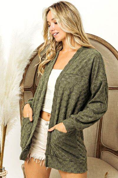 BiBi Checkered Long Sleeve Open Front Cardigan - Hovatok