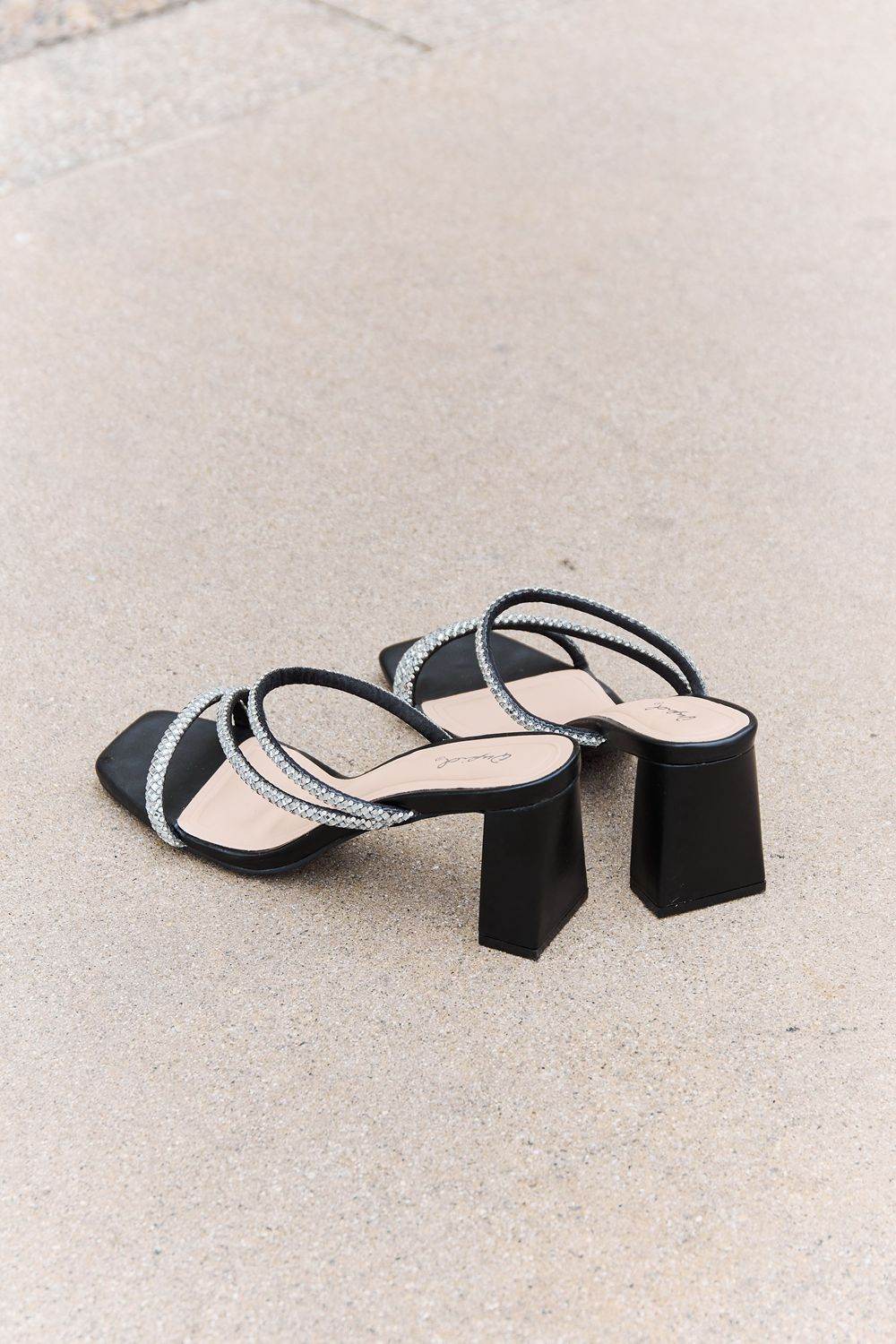 Qupid Level Up Rhinestone Strap Heels - Hovatok