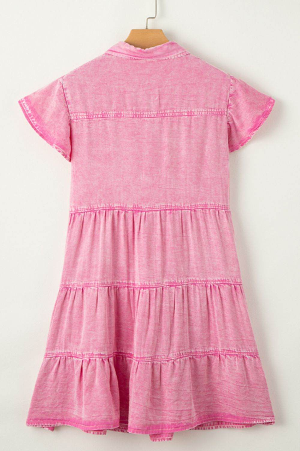 Collared Neck Button Down Mini Denim Dress - Hovatok