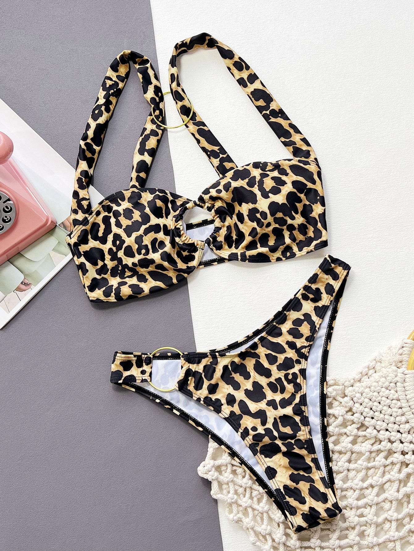 Leopard Ring Detail Bikini Set - Hovatok