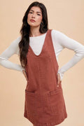 Annie Wear V-Neck Adjustable Strap Denim Overall Dress with Pockets - Hovatok