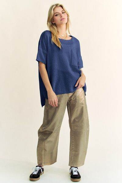 Davi & Dani High-Low Round Neck Knit Top - Hovatok